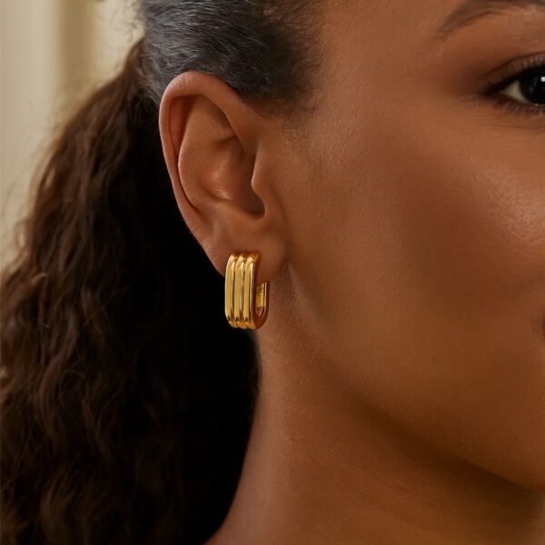 14K Yellow Gold Fancy Oval Triple Row Hoop Earrings - alternate view 3