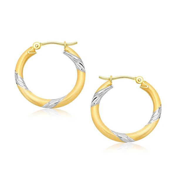 14k Two Tone Gold Polished Hoop Earrings (3x20mm) - Two-Tone Gold