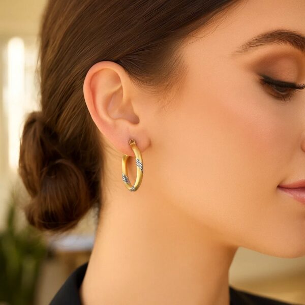 14k Two Tone Gold Polished Hoop Earrings (3x20mm) - Two-Tone Gold - alternate view 2