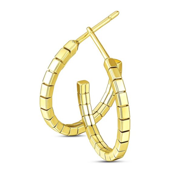 14k Yellow Gold Brick Omega Hoop Earrings - alternate view 2