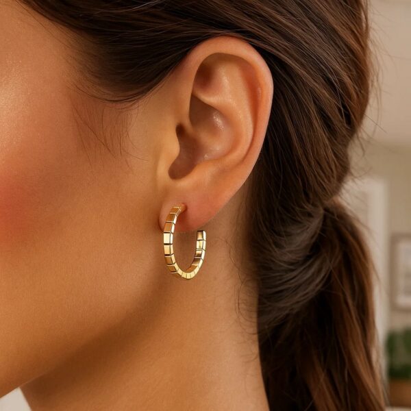 14k Yellow Gold Brick Omega Hoop Earrings - alternate view 3