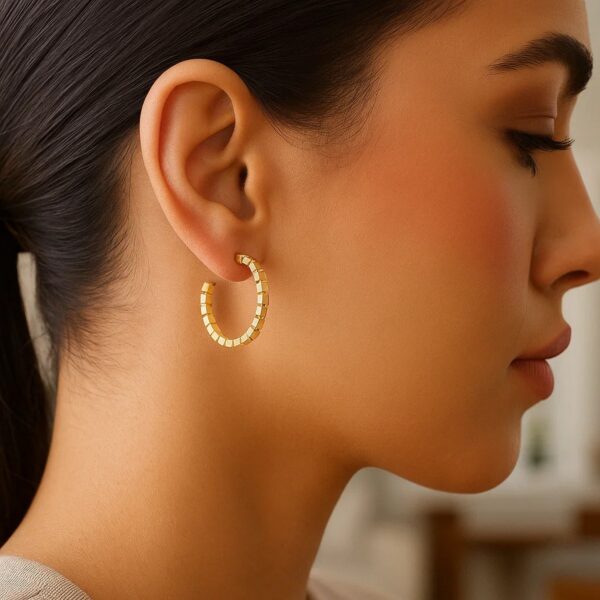 14k Yellow Gold Brick Omega Hoop Earrings - alternate view 5