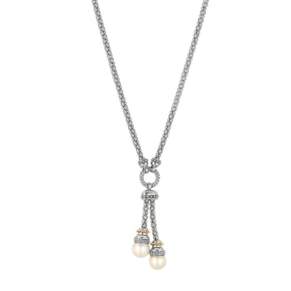 18k Yellow Gold and Sterling Silver Popcorn Style Necklace with Pearl Accents - Yellow Gold &amp; Sterling Silver - alternate view 2