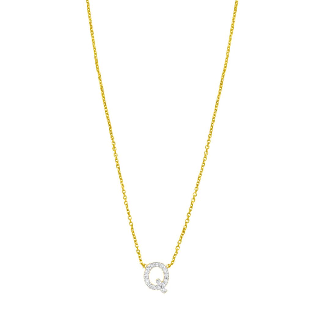 14K Yellow Gold Mini Diamond Q Initial Pendant Necklace