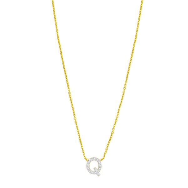 14K Yellow Gold Mini Diamond Q Initial Pendant Necklace