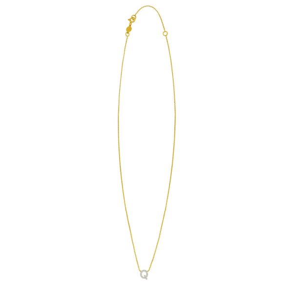 14K Yellow Gold Mini Diamond Q Initial Pendant Necklace - alternate view 2