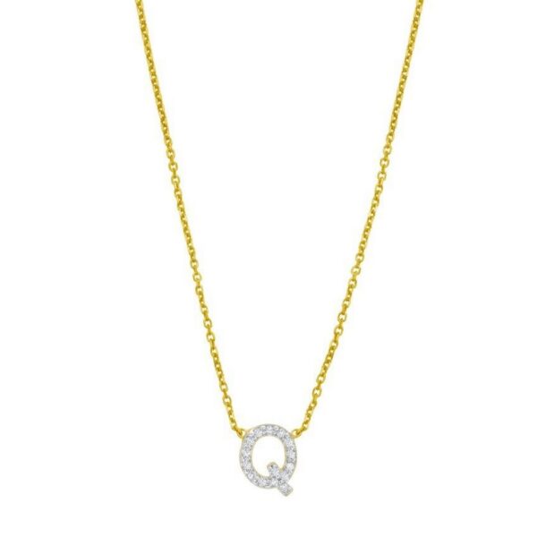14K Yellow Gold Mini Diamond Q Initial Pendant Necklace - alternate view 4