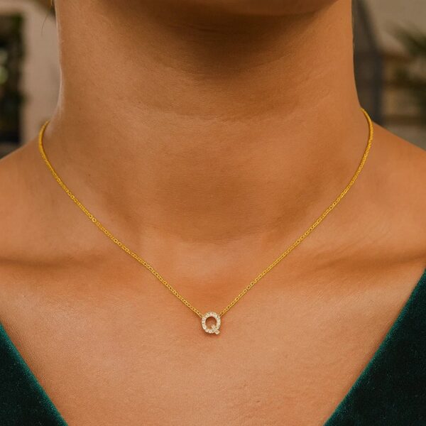 14K Yellow Gold Mini Diamond Q Initial Pendant Necklace - alternate view 5