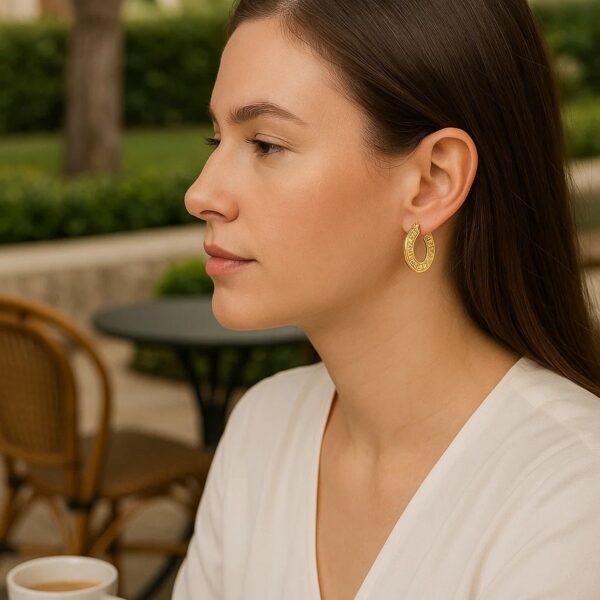 10k Yellow Gold Greek Key Small Hoop Earrings - alternate view 3