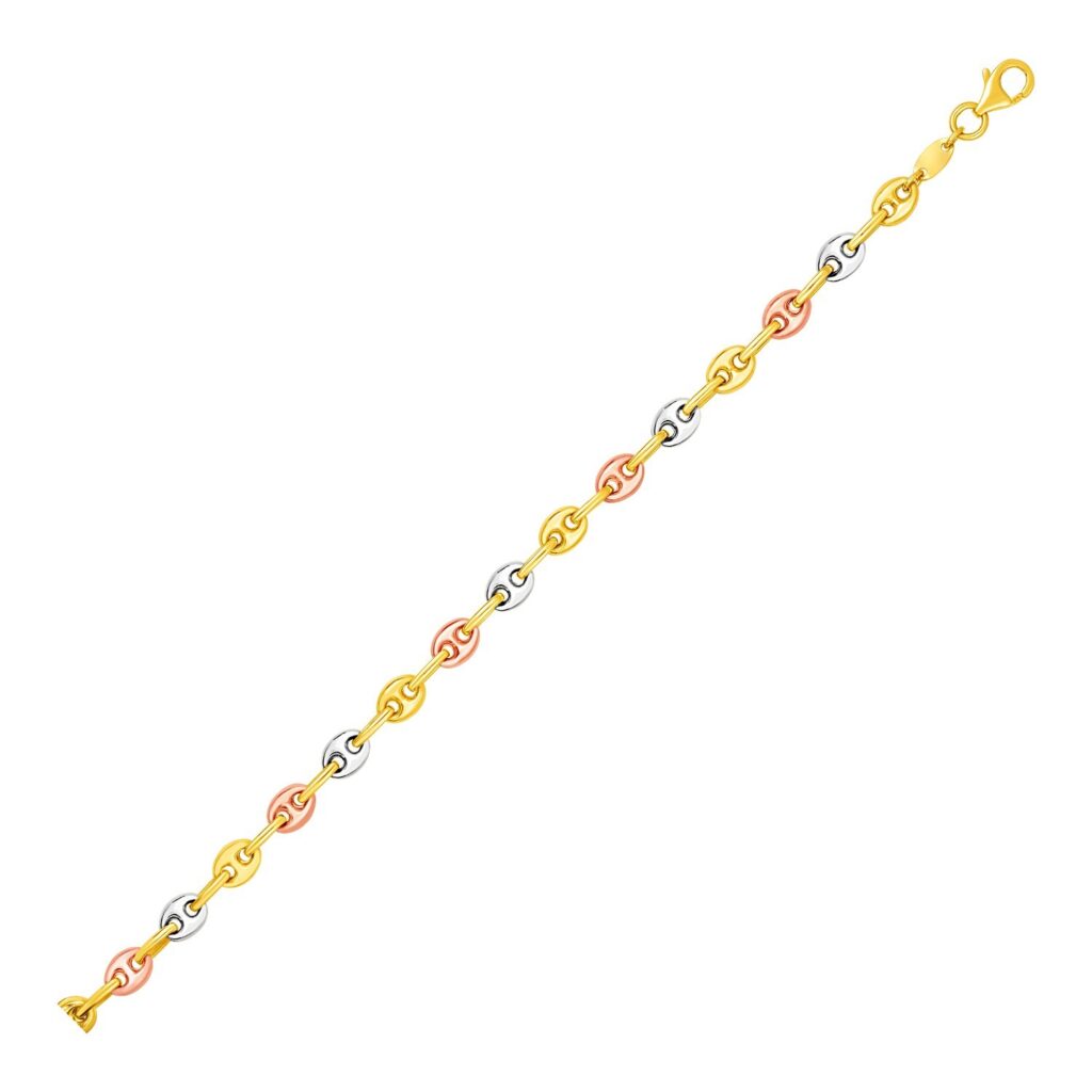 14k Tri Color Gold Mariner Link Anklet - Tri-Color Gold