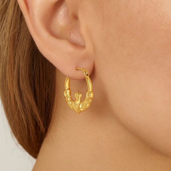10k Yellow Gold Claddagh Hoop Earrings - alternate view 2