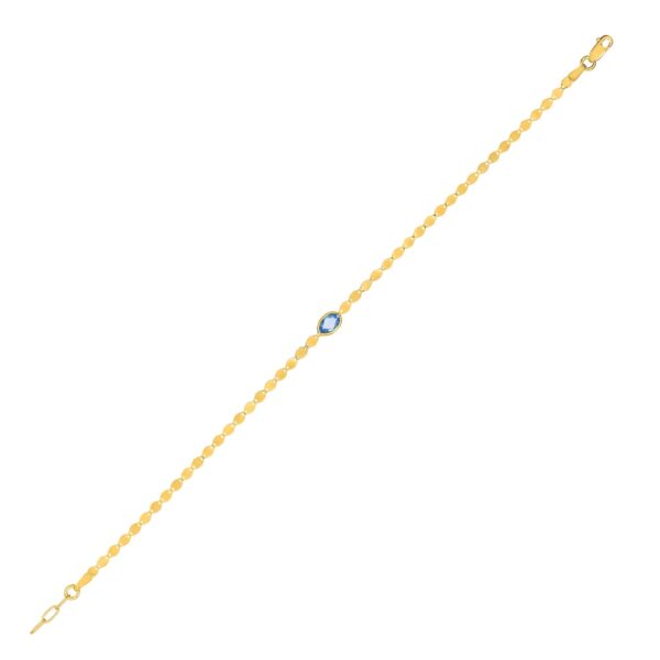 14K Yellow Gold Blue Topaz Mirrored Chain Bracelet (2.20 mm)