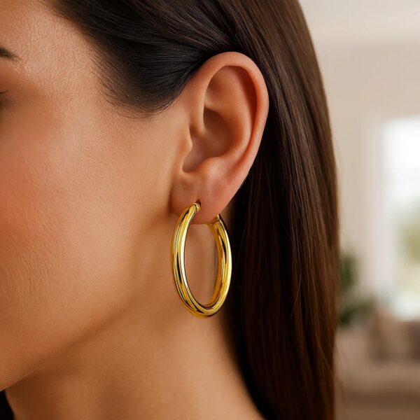 14k Yellow Gold Polished Hoop Earrings (5x40mm) - alternate view 3
