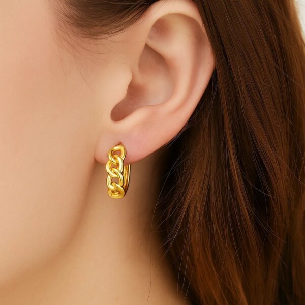 14k Yellow Gold Curb Huggie Hoop - alternate view 3