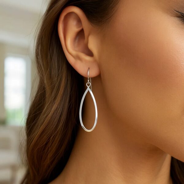 14k White Gold Earrings with Polished Open Teardrop Dangles - alternate view 3