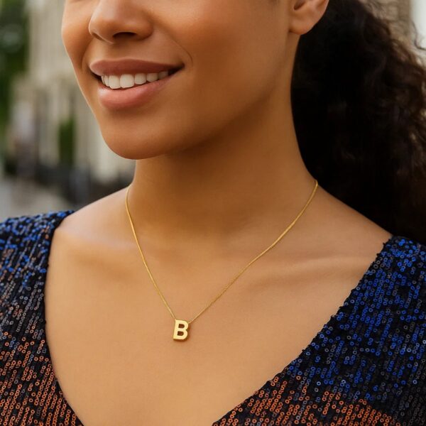 14K Yellow Gold Yours Truly Block Letter Initial B Necklace - alternate view 3