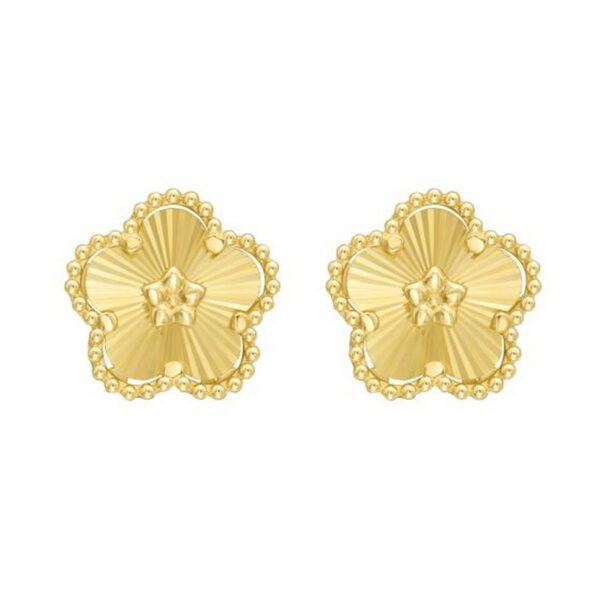14K Yellow Gold Textured Daisy Earrings - alternate view 2