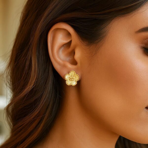 14K Yellow Gold Textured Daisy Earrings - alternate view 3