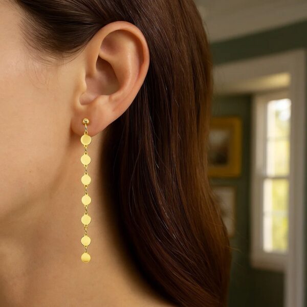 14k Yellow Gold Post Dangle Earrings with Polished Circles - alternate view 3