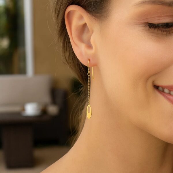 14k Yellow Gold Cutout Oval Chain Dangling Earrings - alternate view 3