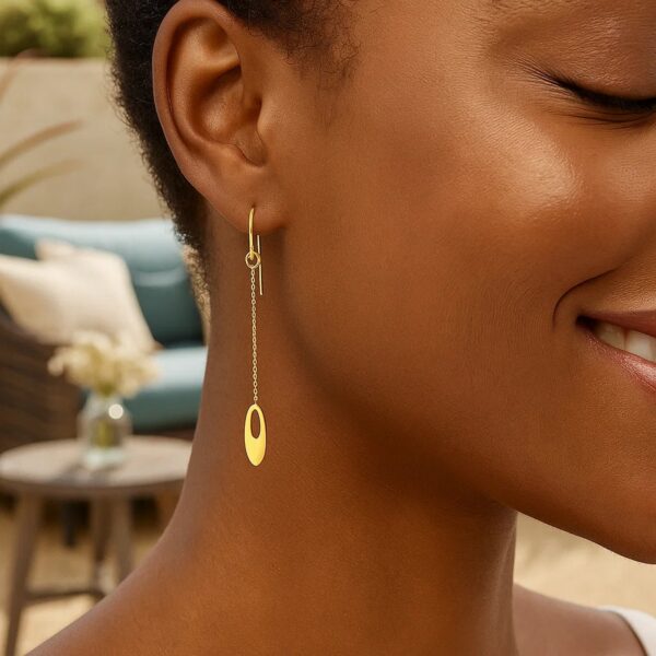 14k Yellow Gold Cutout Oval Chain Dangling Earrings - alternate view 4