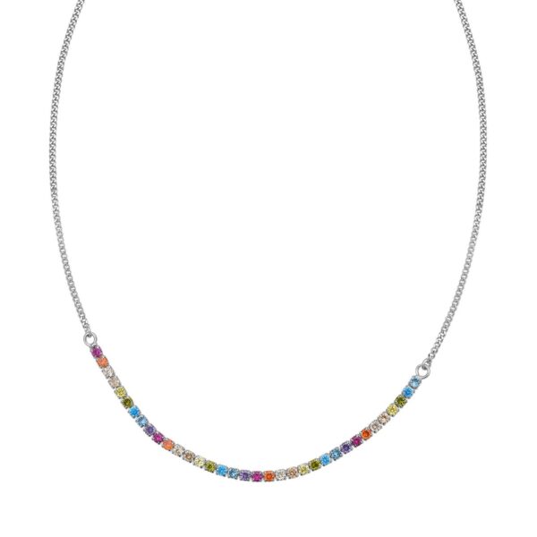 Sterling Silver Rhodium Plated Rainbow CZ Necklace