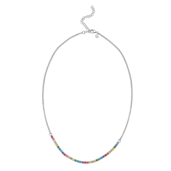 Sterling Silver Rhodium Plated Rainbow CZ Necklace - alternate view 2