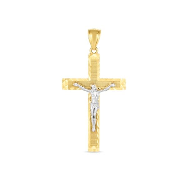 14k Two Tone Gold High Polish Diamond Cut Cross Pendant - Two-Tone Gold