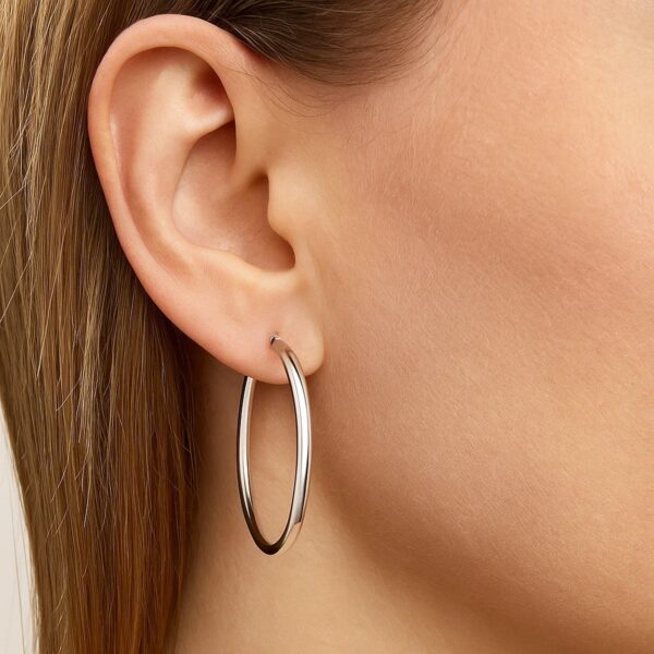 14k White Gold Polished Hoop Earrings (3x40mm) - alternate view 3