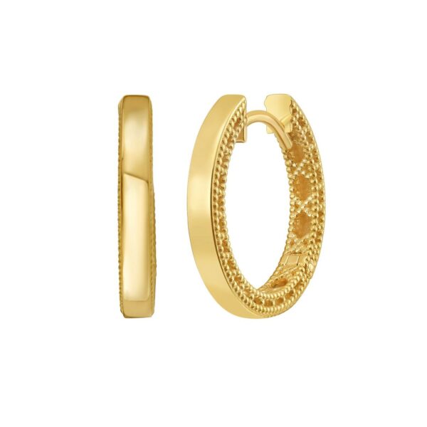 14K Yellow Gold Mini Beaded Round Huggie Earrings - alternate view 2