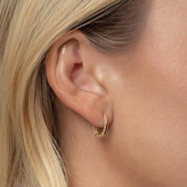 14K Yellow Gold Mini Beaded Round Huggie Earrings - alternate view 4