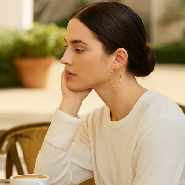 14k Yellow Gold Polished Hoop Earrings (1.5x45mm) - alternate view 2