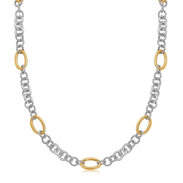 18k Yellow Gold and Sterling Silver Rhodium Plated Multi Style Chain Necklace - Yellow Gold & Sterling Silver