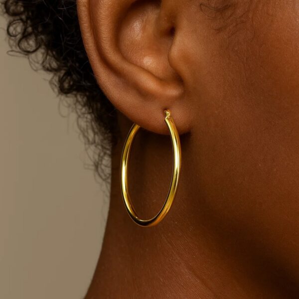 14k Yellow Gold Polished Hoop Earrings (3x40mm) - alternate view 3