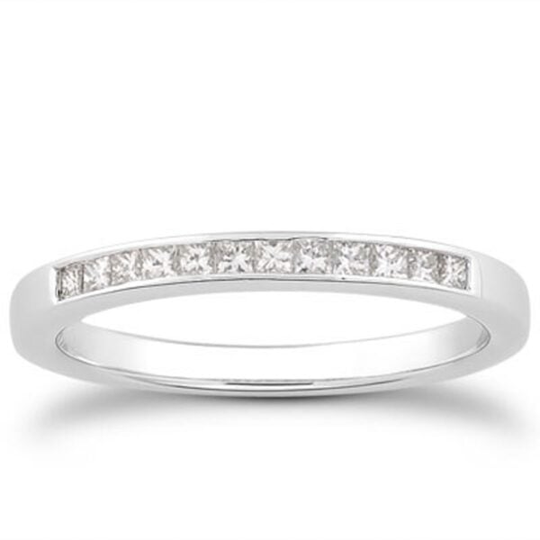 14k White Gold Channel Set Princess Diamond Wedding Ring Band
