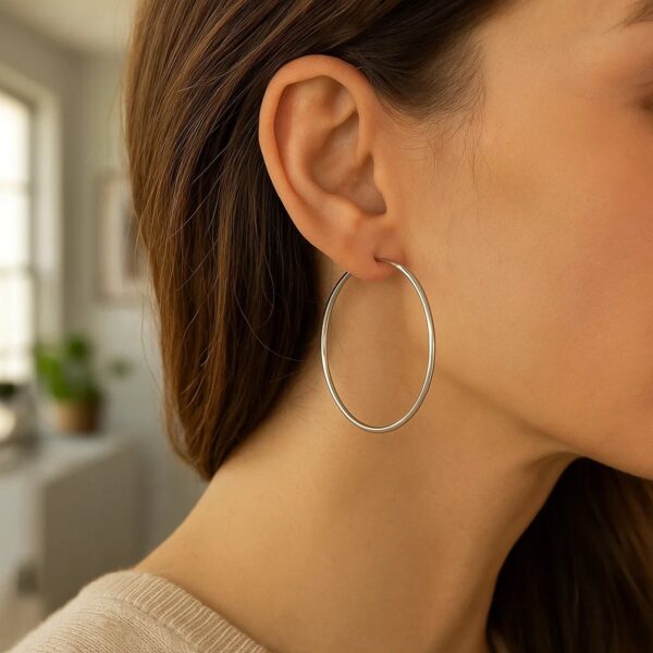 Rhodium Plated Hoop Earrings in Sterling Silver (2x50mm) - alternate view 4