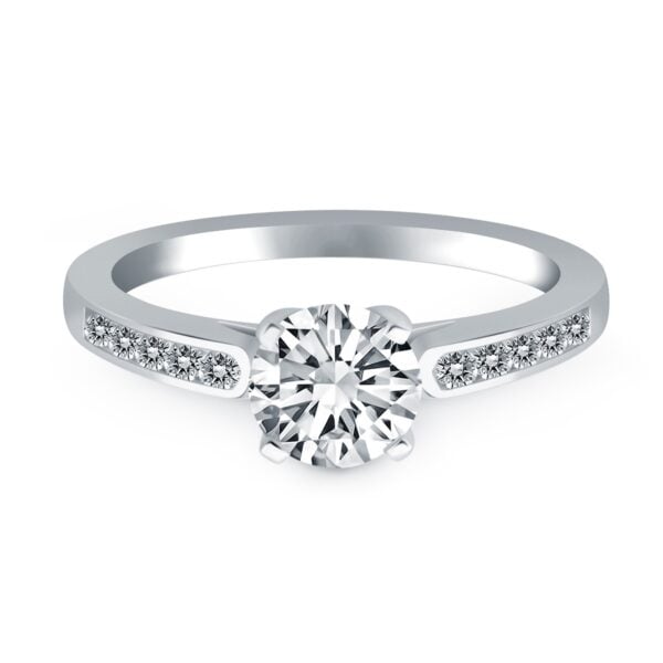 14k White Gold Diamond Channel Cathedral Engagement Ring - alternate view 2