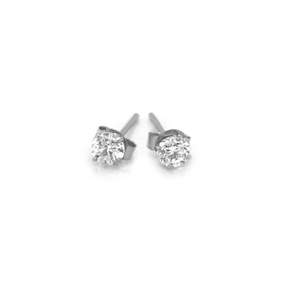 Sterling Silver Faceted White Cubic Zirconia Stud Earrings(3mm) - alternate view 2