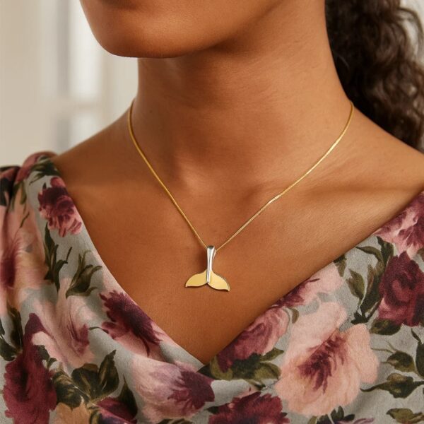Whale Tail Necklace in 10K Yellow Gold - Two-Tone Gold - alternate view 4