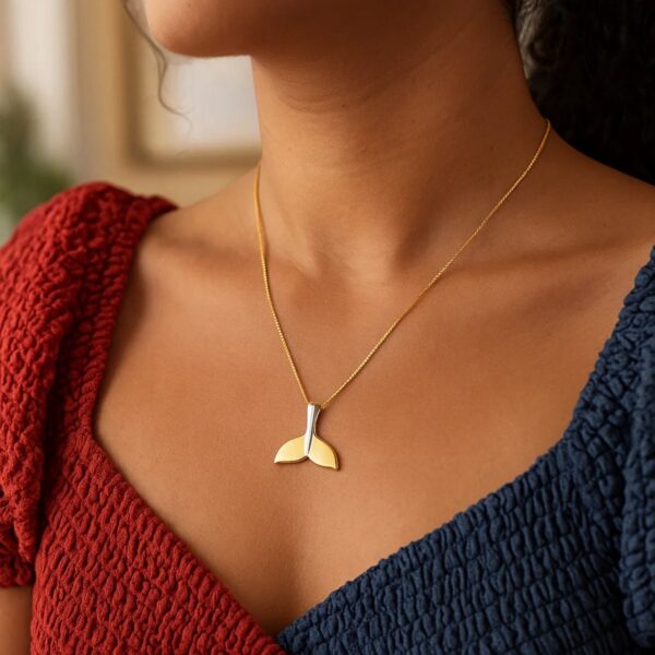 Whale Tail Necklace in 10K Yellow Gold - Two-Tone Gold - alternate view 5