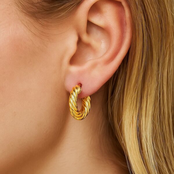 14k Yellow Gold Twisted Cable Small Hoop Earrings(4x17.6mm) - alternate view 2