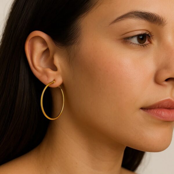 14k Yellow Gold Polished Hoop Earrings (3x25mm) - alternate view 4