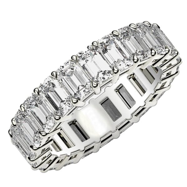Emerald Cut Lab Grown Diamond Eternity Ring in 14k White Gold (5 cttw FG/VS2) - F-G