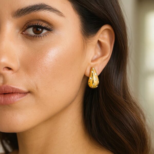 Sterling Silver Yellow Gold Plated Puffed Raindrop CZ Earrings - alternate view 3