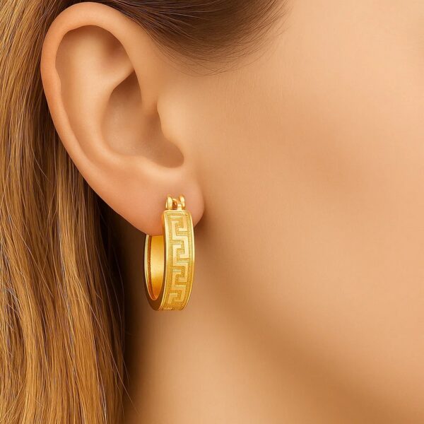 14k Yellow Gold Greek Key Small Hoop Earrings - alternate view 2