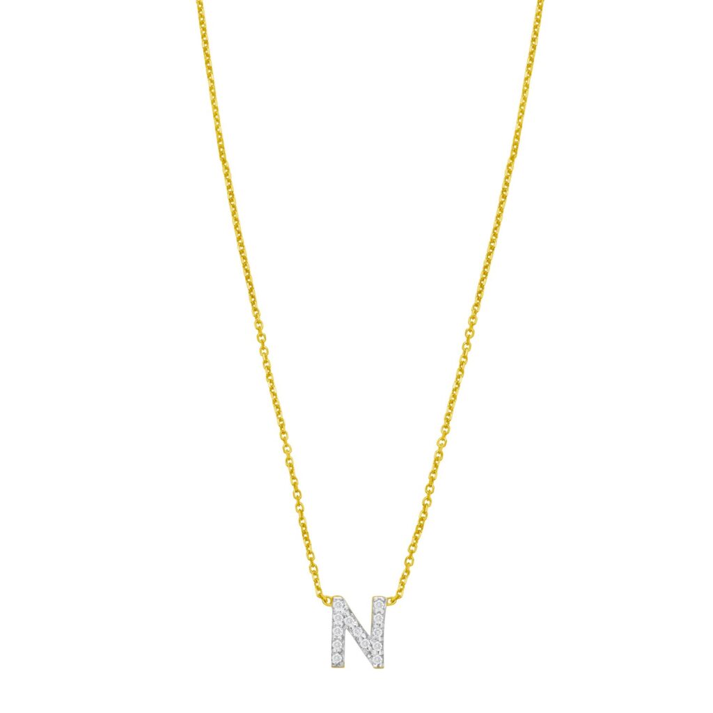 14K Yellow Gold Mini Diamond N Initial Pendant Necklace
