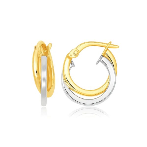 14k Two Tone Gold Earrings in Double Round Hoop Style - Two-Tone Gold