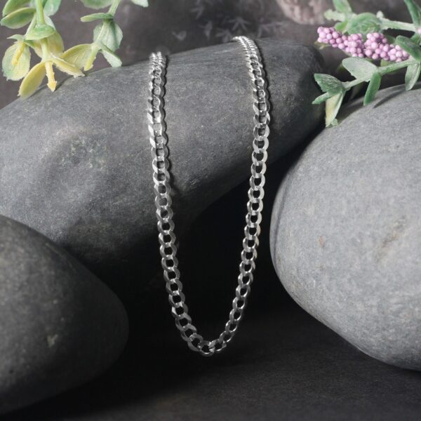 Rhodium Plated 3.7mm Sterling Silver Curb Style Chain (3.70 mm) - alternate view 3