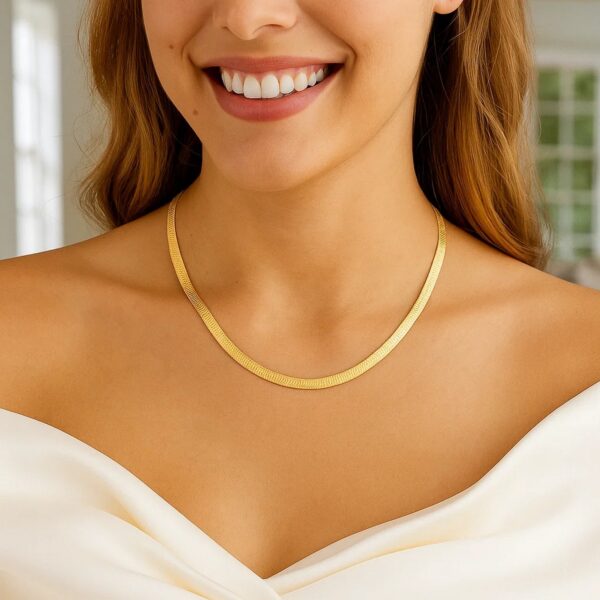Sterling Silver Yellow Gold Plated Imperial Herringbone Chain (3.40 mm) - alternate view 5