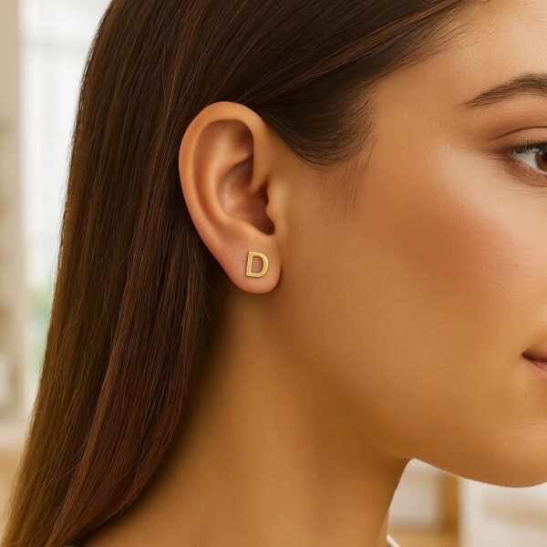 14K Yellow Gold Yours Truly Initial D Stud Earring - alternate view 3